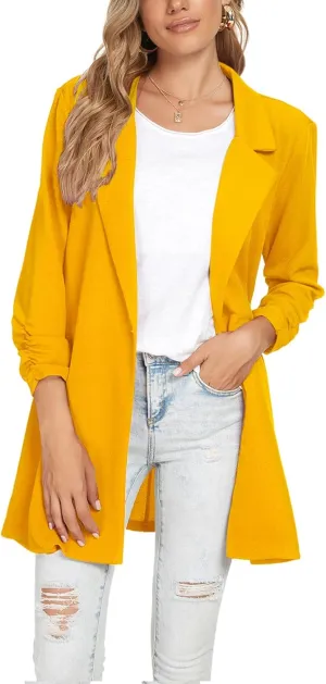 Unifizz Women Long Blazers for Business Casual 3/4 Sleeve Button Front Notch Lapel Lightweight Work Office Blazer Jackets