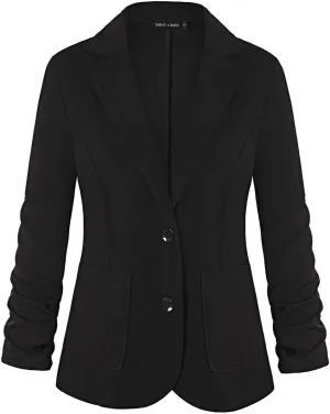 Unifizz Womens Casual Work Office Blazer Pockets Buttons Suit Jacket 3/4 Sleeve