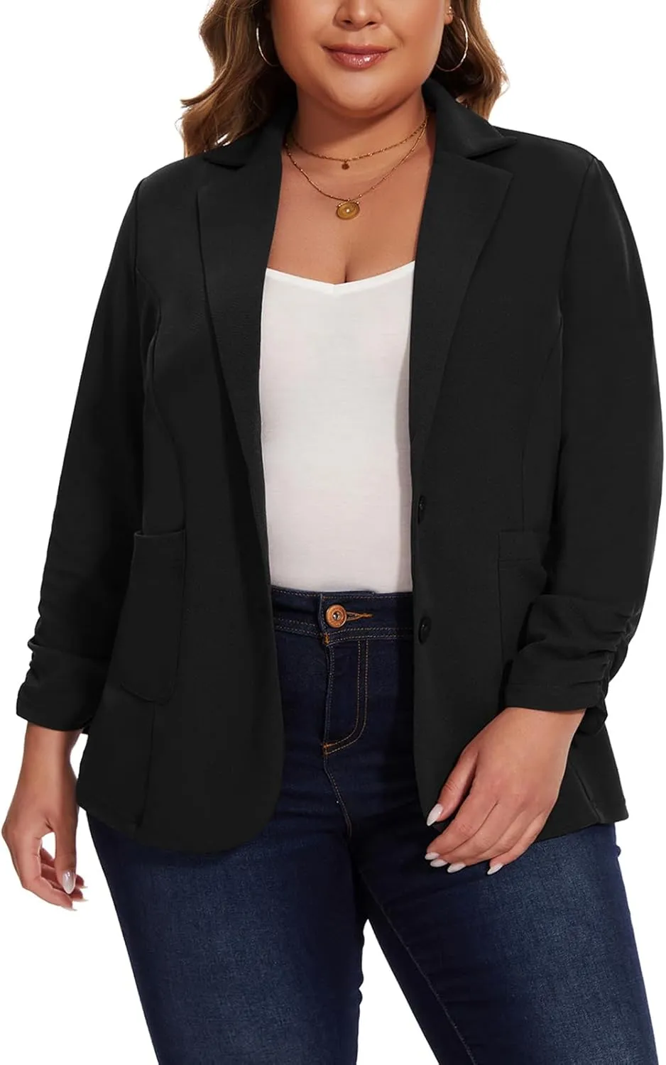 Unifizz Womens Casual Work Office Blazer Pockets Buttons Suit Jacket 3/4 Sleeve