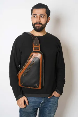 Unisex Leather Sling Bag With Zipped Pockets