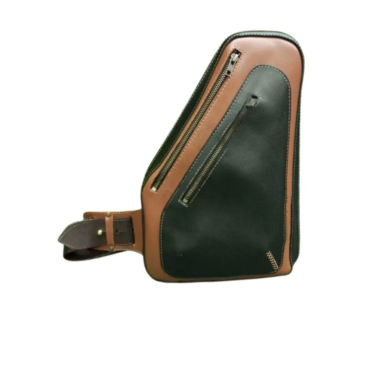 Unisex Leather Sling Bag With Zipped Pockets