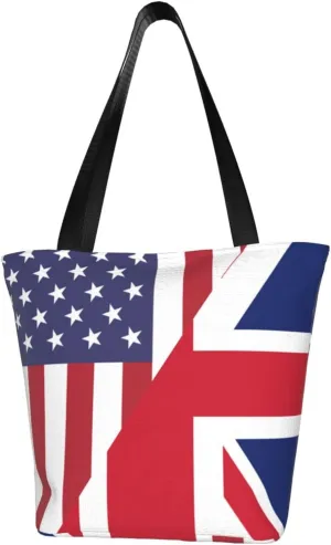 United States UK Friendship Flag Women'S Casual One Shoulder Carry Shopping Bag Large Capacity Working Storage Handbag
