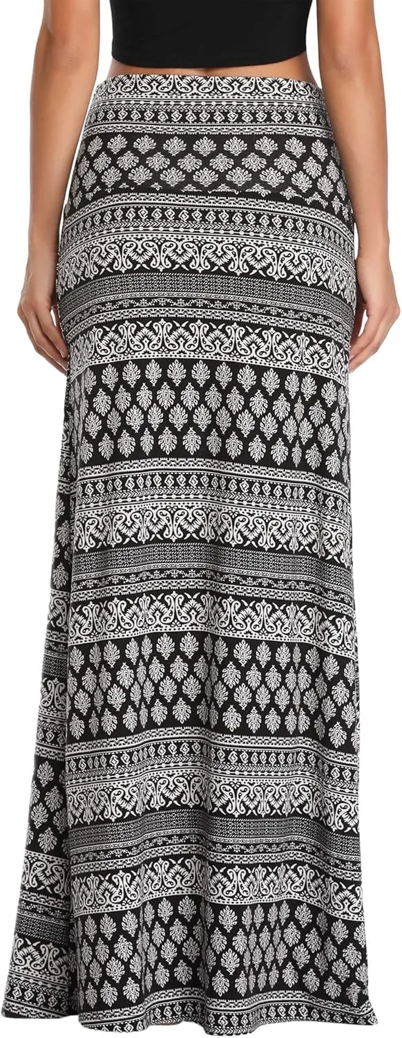 Urban CoCo Women's Stylish Spandex Comfy Fold-Over Flare Long Maxi Skirt