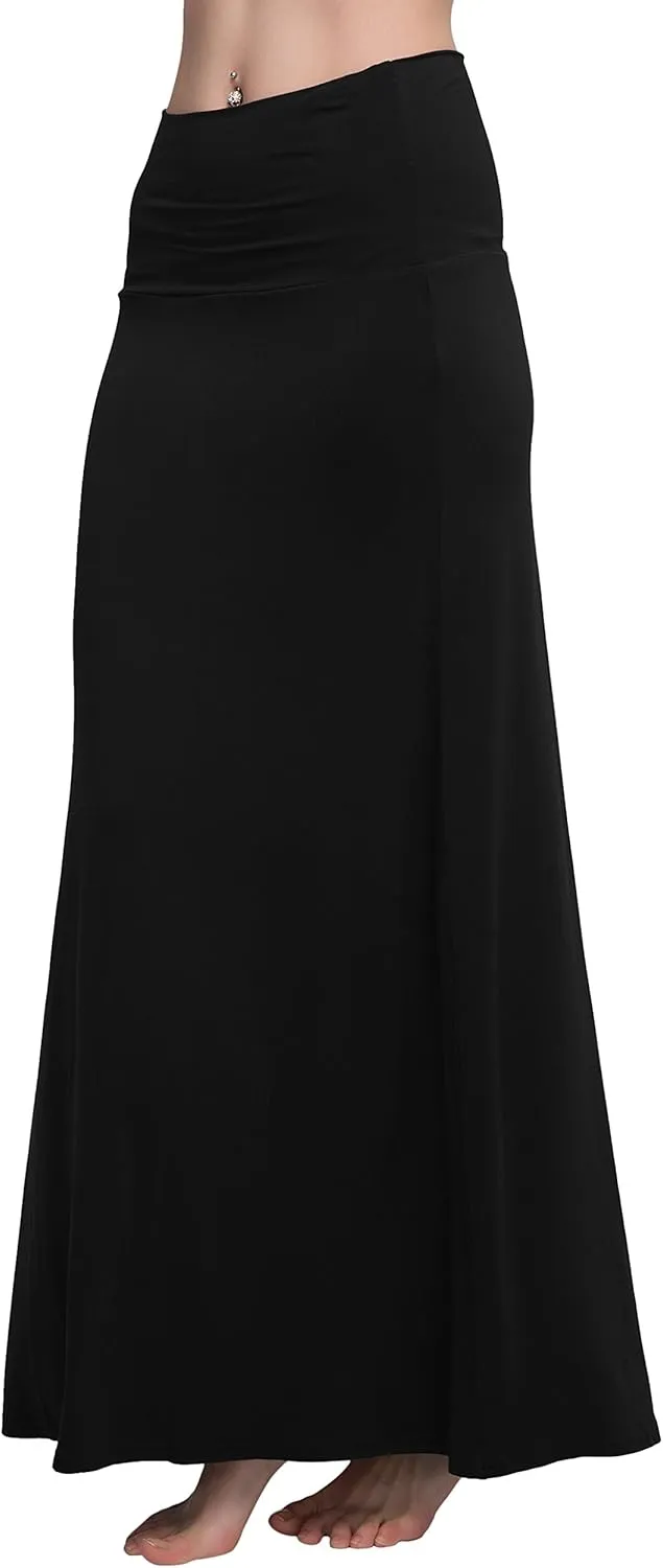 Urban CoCo Women's Stylish Spandex Comfy Fold-Over Flare Long Maxi Skirt