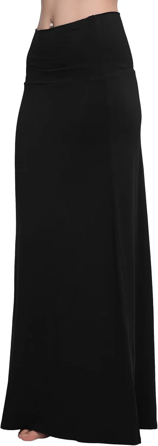 Urban CoCo Women's Stylish Spandex Comfy Fold-Over Flare Long Maxi Skirt