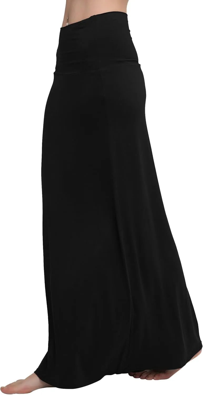 Urban CoCo Women's Stylish Spandex Comfy Fold-Over Flare Long Maxi Skirt