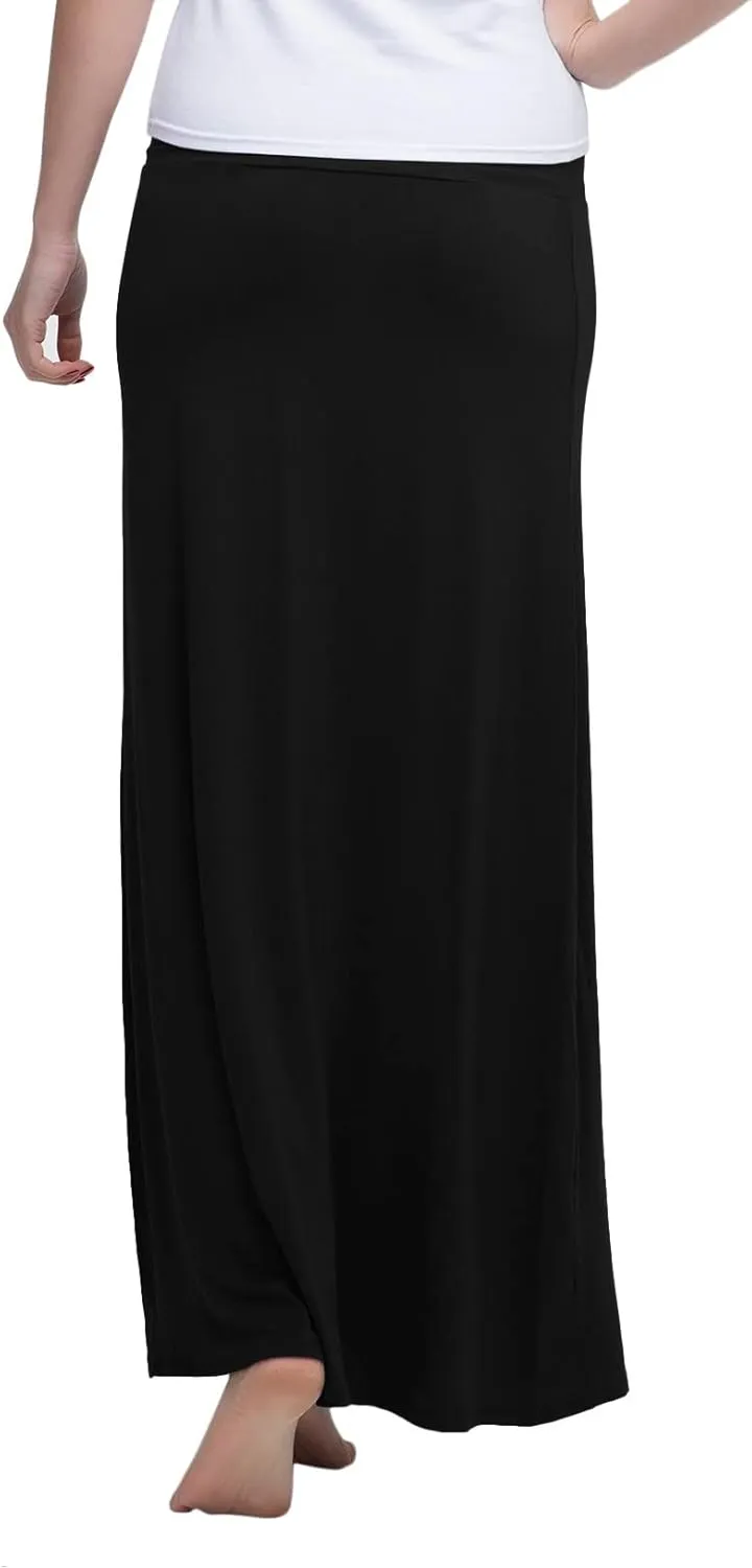Urban CoCo Women's Stylish Spandex Comfy Fold-Over Flare Long Maxi Skirt