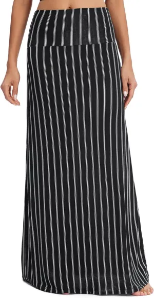 Urban CoCo Women's Stylish Spandex Comfy Fold-Over Flare Long Maxi Skirt