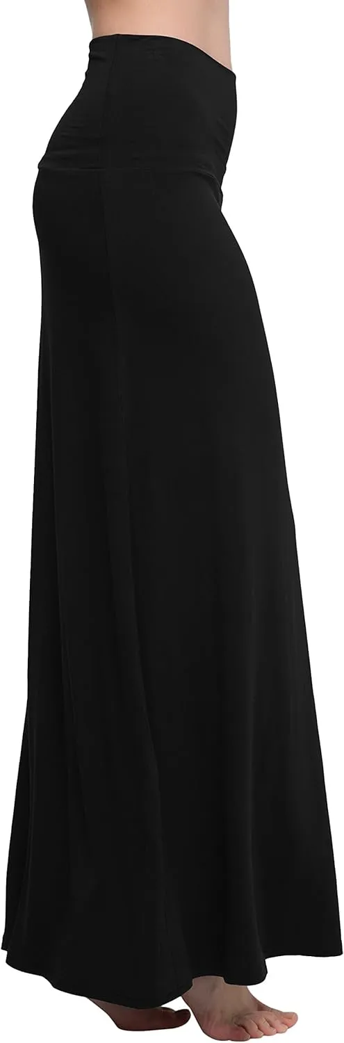 Urban CoCo Women's Stylish Spandex Comfy Fold-Over Flare Long Maxi Skirt