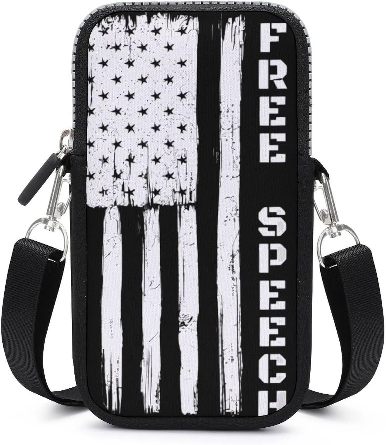 U.S. Flag Free Speech Crossbody Cell Phone Bag Sling Storage Holder Purse with Adjustable Strap for Women Men