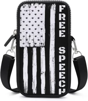 U.S. Flag Free Speech Crossbody Cell Phone Bag Sling Storage Holder Purse with Adjustable Strap for Women Men