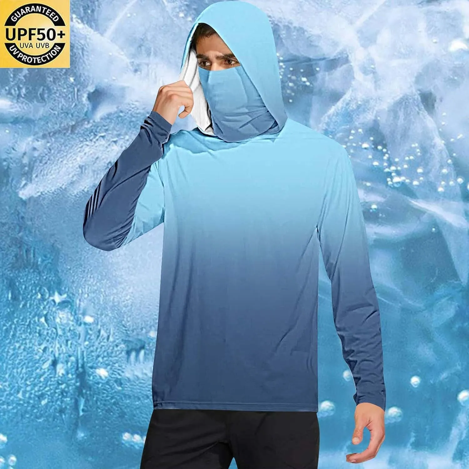 UV Protection Shirts for Men UPF 50  with Mask Gradient Long Sleeve Rash Guard Outfit Fishing Quick Dry Hoodie 2025