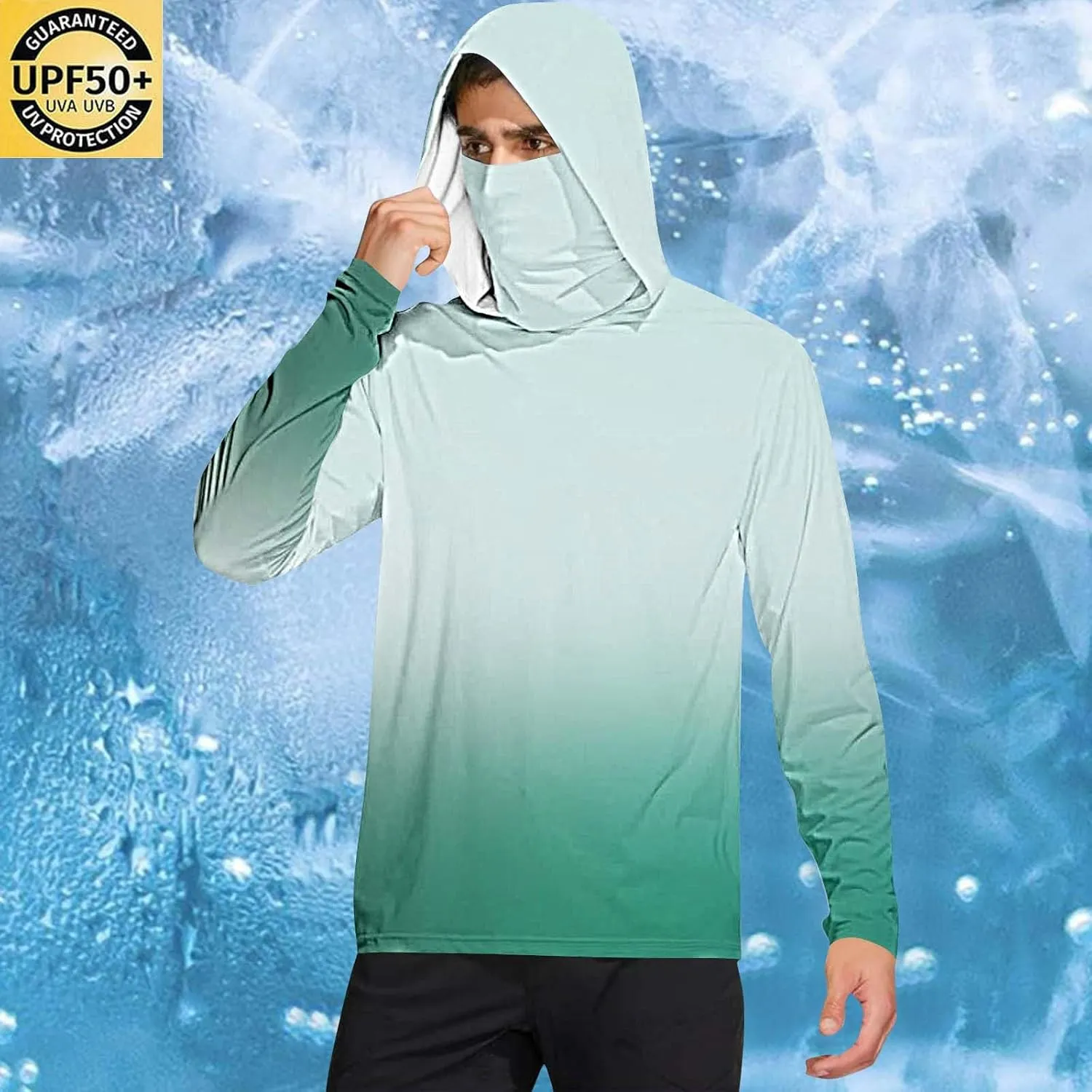UV Protection Shirts for Men UPF 50  with Mask Gradient Long Sleeve Rash Guard Outfit Fishing Quick Dry Hoodie 2025