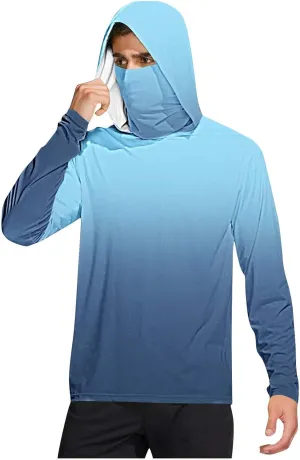 UV Protection Shirts for Men UPF 50  with Mask Gradient Long Sleeve Rash Guard Outfit Fishing Quick Dry Hoodie 2025