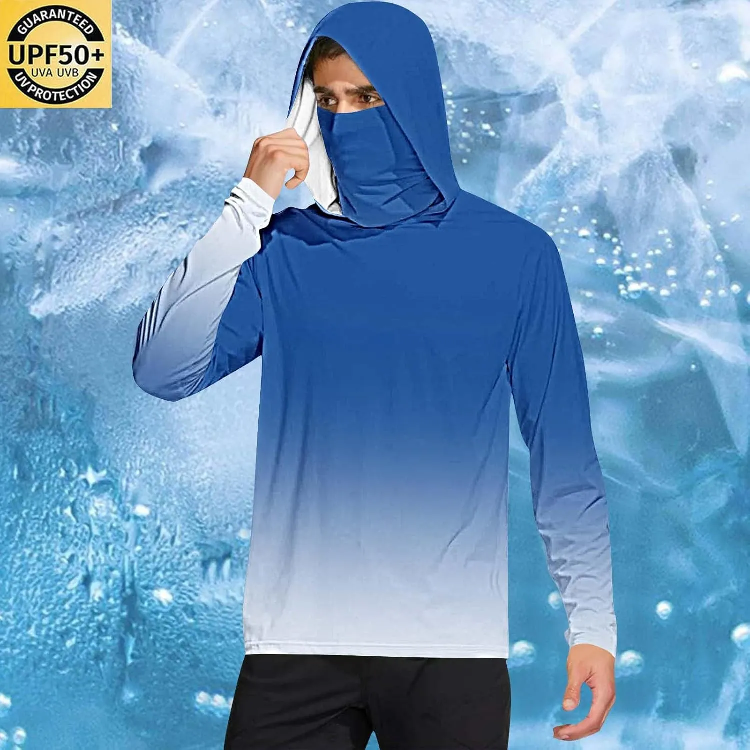 UV Protection Shirts for Men UPF 50  with Mask Gradient Long Sleeve Rash Guard Outfit Fishing Quick Dry Hoodie 2025