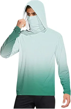 UV Protection Shirts for Men UPF 50  with Mask Gradient Long Sleeve Rash Guard Outfit Fishing Quick Dry Hoodie 2025