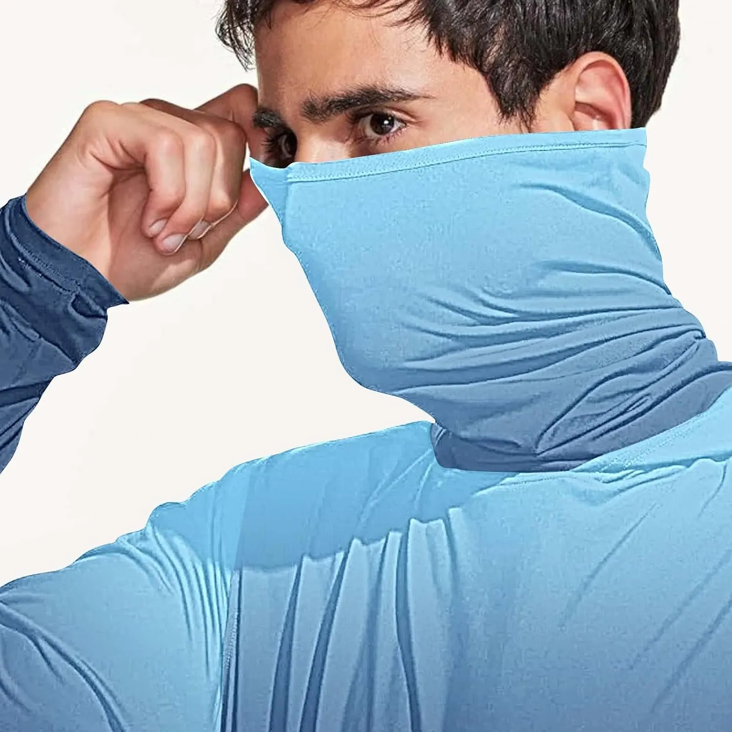 UV Protection Shirts for Men UPF 50  with Mask Gradient Long Sleeve Rash Guard Outfit Fishing Quick Dry Hoodie 2025