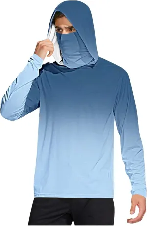 UV Protection Shirts for Men UPF 50  with Mask Gradient Long Sleeve Rash Guard Outfit Fishing Quick Dry Hoodie 2025