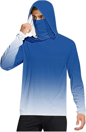 UV Protection Shirts for Men UPF 50  with Mask Gradient Long Sleeve Rash Guard Outfit Fishing Quick Dry Hoodie 2025