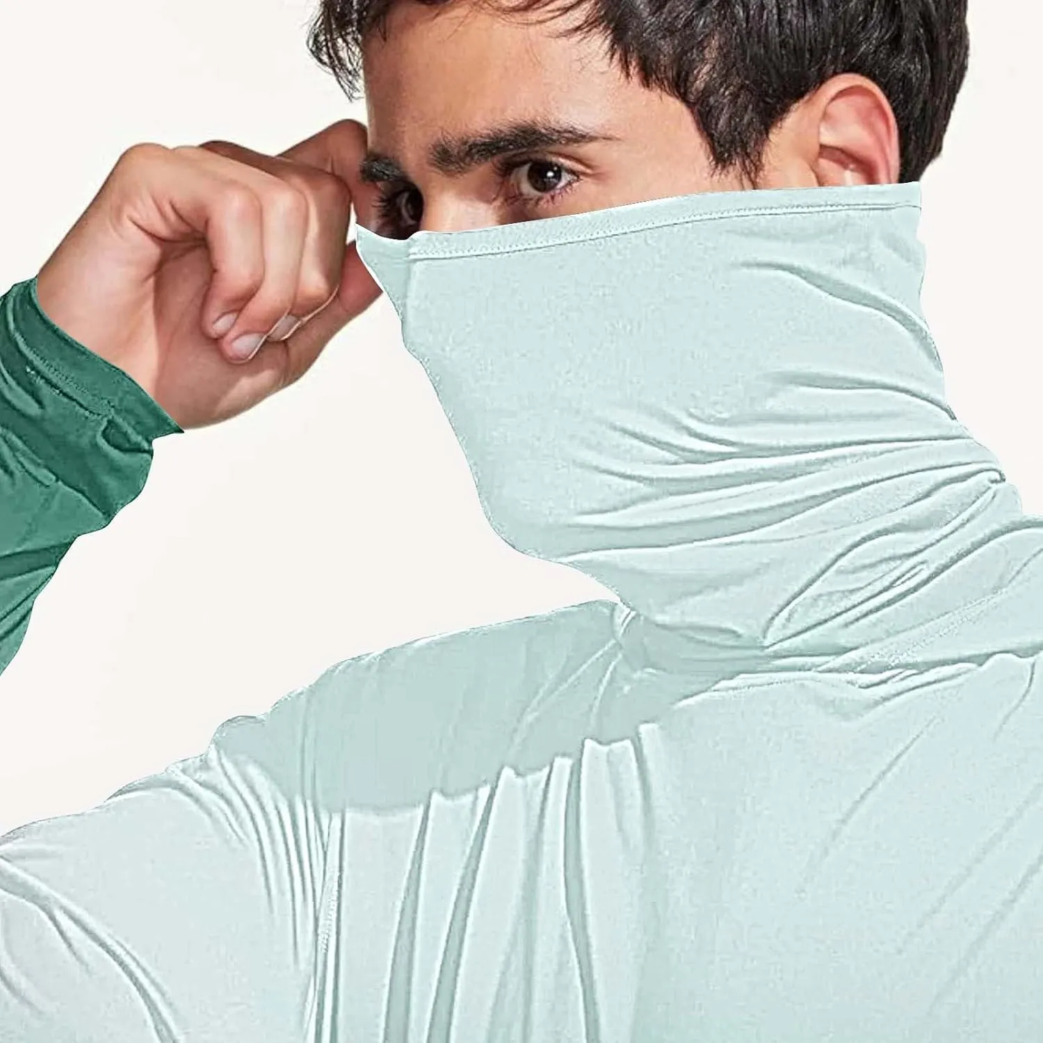 UV Protection Shirts for Men UPF 50  with Mask Gradient Long Sleeve Rash Guard Outfit Fishing Quick Dry Hoodie 2025