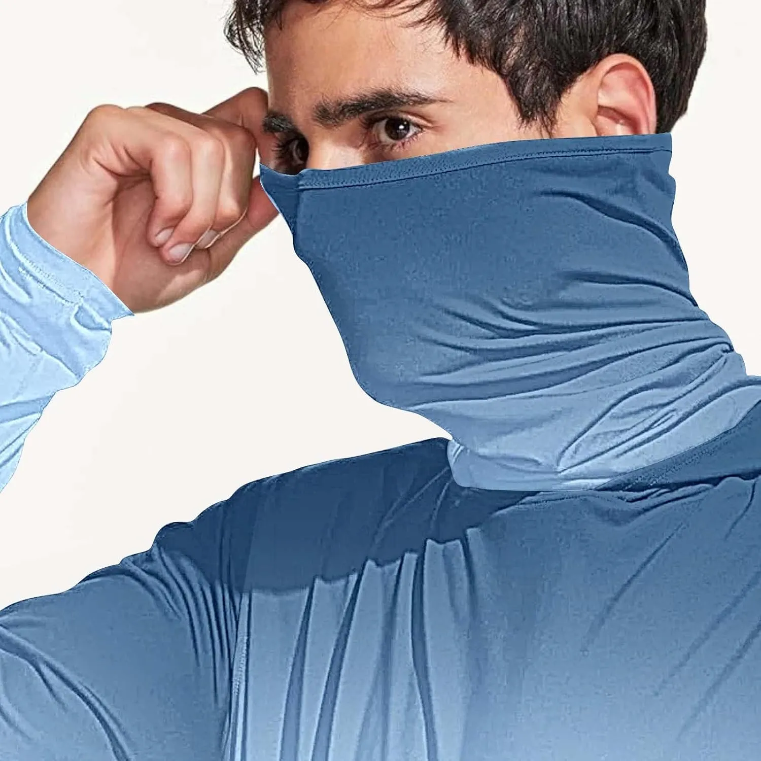 UV Protection Shirts for Men UPF 50  with Mask Gradient Long Sleeve Rash Guard Outfit Fishing Quick Dry Hoodie 2025