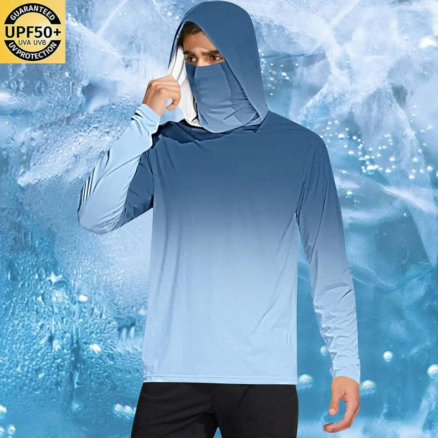 UV Protection Shirts for Men UPF 50  with Mask Gradient Long Sleeve Rash Guard Outfit Fishing Quick Dry Hoodie 2025
