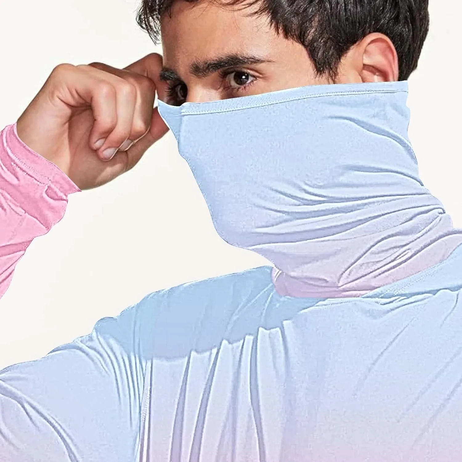 UV Protection Shirts for Men UPF 50  with Mask Gradient Long Sleeve Rash Guard Outfit Fishing Quick Dry Hoodie 2025
