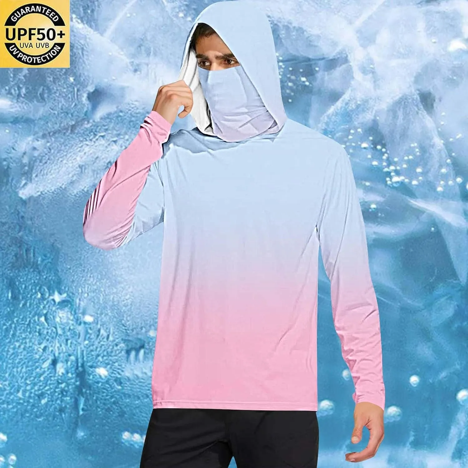 UV Protection Shirts for Men UPF 50  with Mask Gradient Long Sleeve Rash Guard Outfit Fishing Quick Dry Hoodie 2025