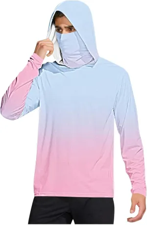 UV Protection Shirts for Men UPF 50  with Mask Gradient Long Sleeve Rash Guard Outfit Fishing Quick Dry Hoodie 2025