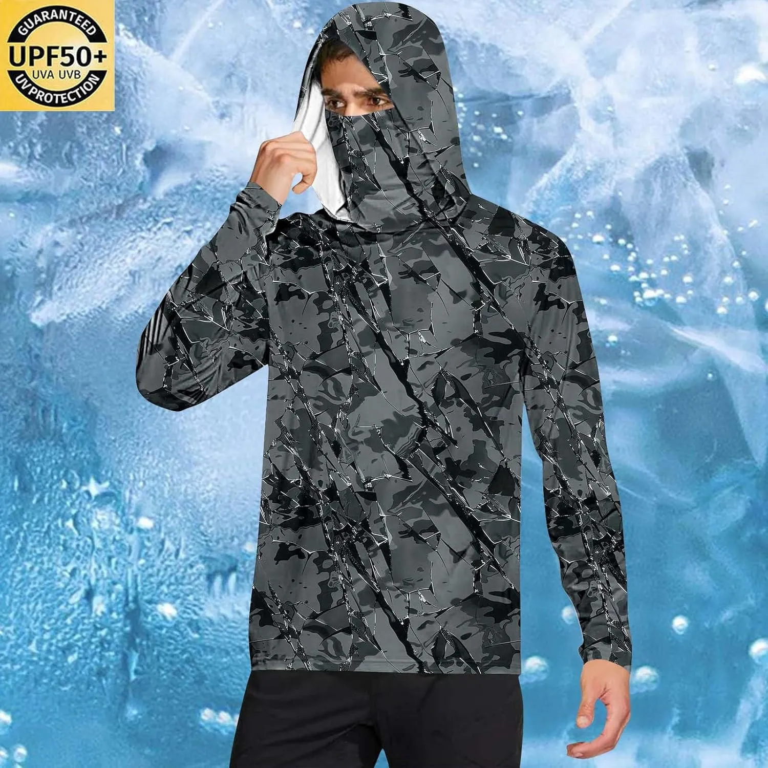 UV Protection Shirts for Men with Mask UPF 50  Rash Guard Long Sleeve Hooded Outdoor Hiking Fishing Quick Dry Hoodies
