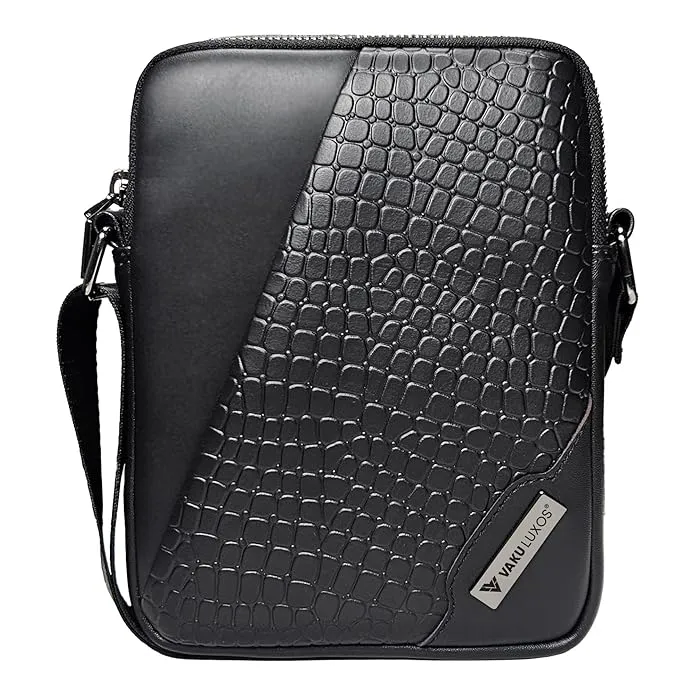 Vaku Luxos® NOIR GATOR Mini Sling Bag for Men & Women Slim Crossbody Office Messenger Shoulder Sling Bag with Adjustable Strap Suitable for College, Outdoor Travels and Business for Daily Use