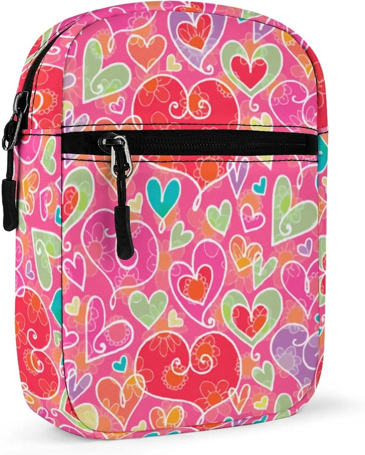Valentine Hearts And Flowers Crossbody Bag Small Shoulder Bag Waterproof, Lightweight And Convenient