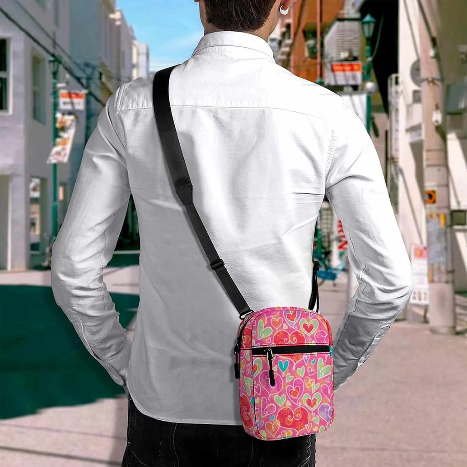 Valentine Hearts And Flowers Crossbody Bag Small Shoulder Bag Waterproof, Lightweight And Convenient