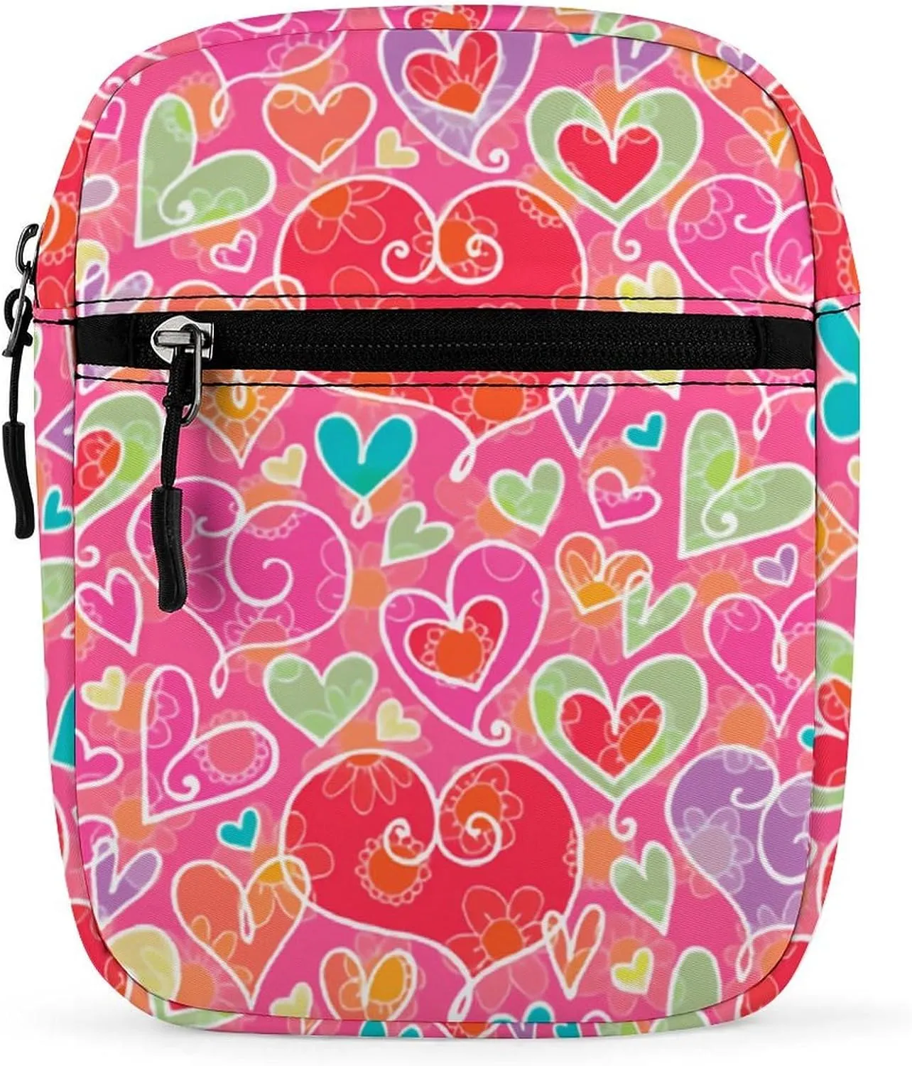 Valentine Hearts And Flowers Crossbody Bag Small Shoulder Bag Waterproof, Lightweight And Convenient