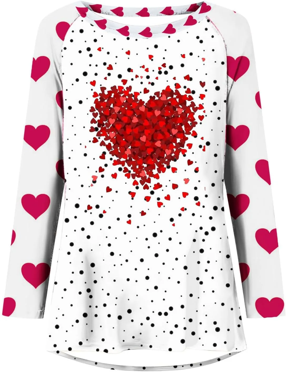 Valentine's Day Shirts for Women Long Sleeve Crewneck Love Heart Print Cute Tops Pullover Baggy Casual Thin Blouses