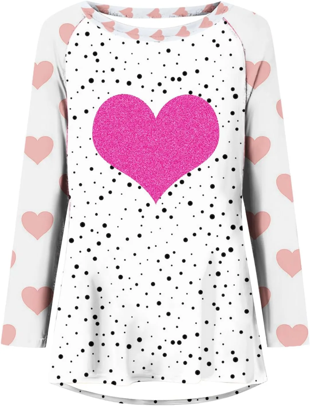 Valentine's Day Shirts for Women Long Sleeve Crewneck Love Heart Print Cute Tops Pullover Baggy Casual Thin Blouses