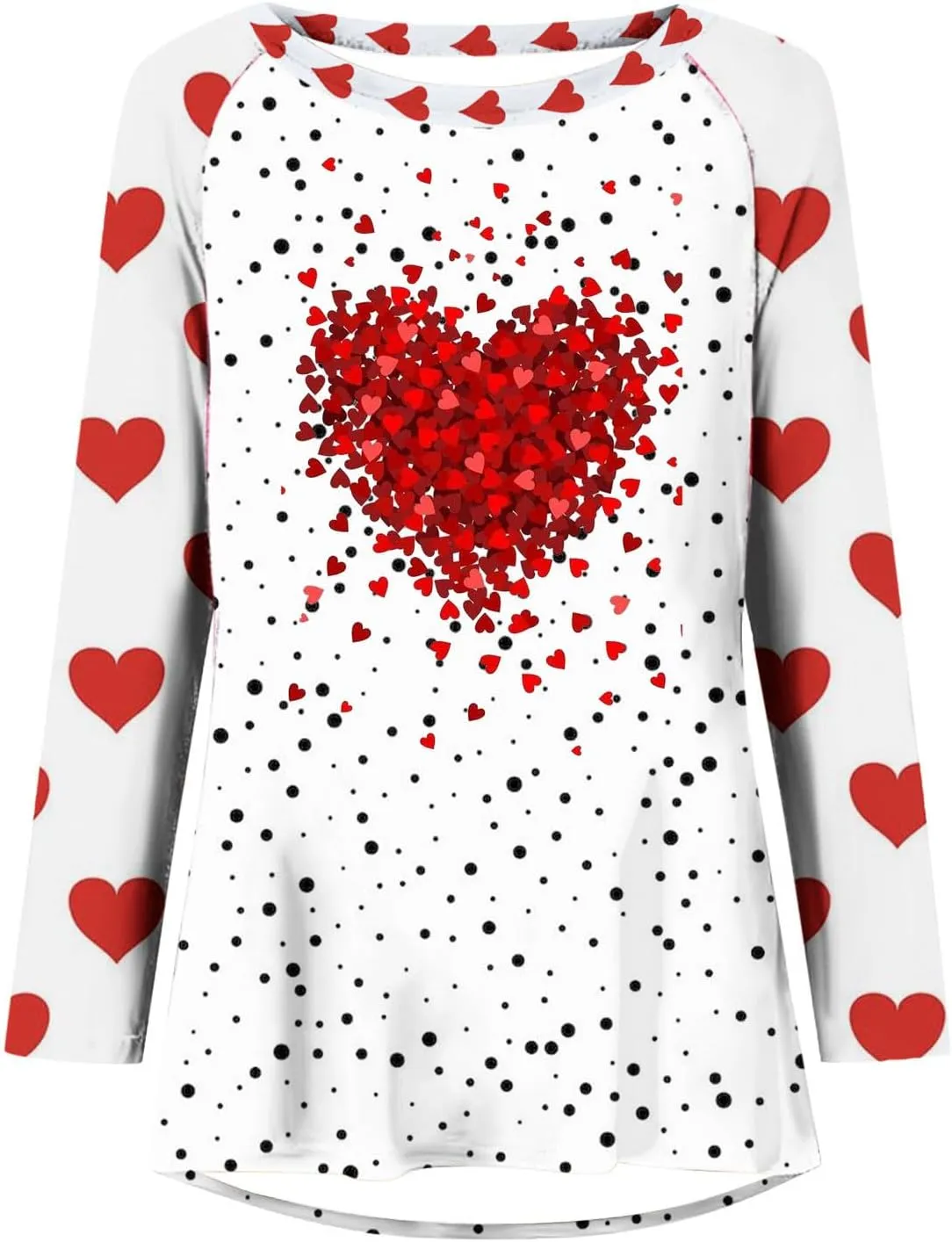 Valentine's Day Shirts for Women Long Sleeve Crewneck Love Heart Print Cute Tops Pullover Baggy Casual Thin Blouses