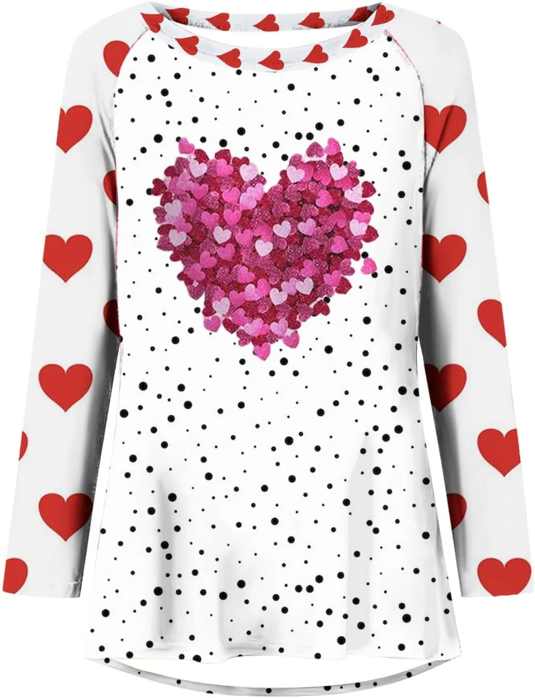 Valentine's Day Shirts for Women Long Sleeve Crewneck Love Heart Print Cute Tops Pullover Baggy Casual Thin Blouses