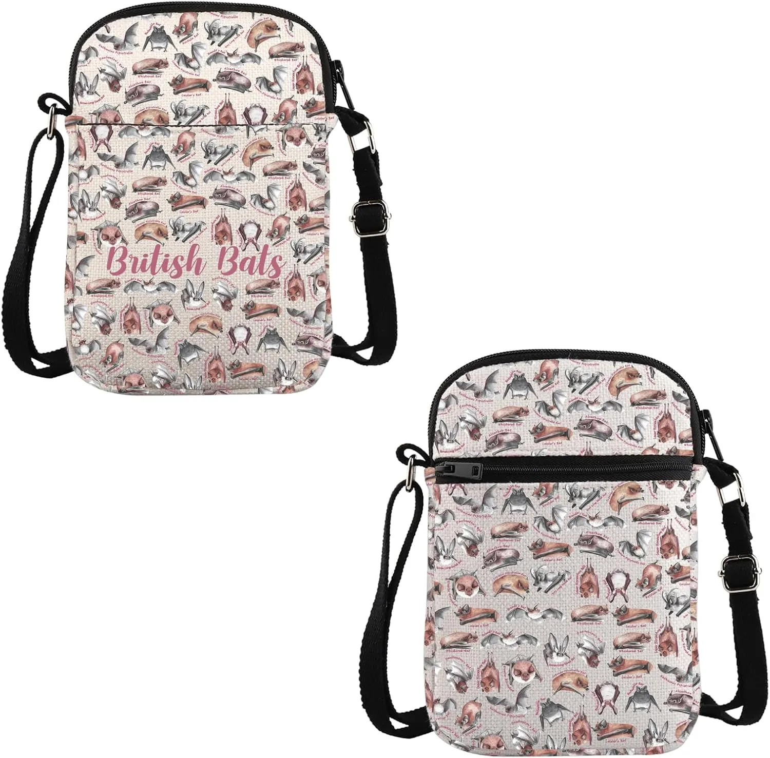 VAMSII Bat Lover Gift British Bats Crossbody Bag Bat Fan Travel Bag Bat Owner Breeder Gift