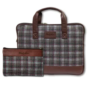 Vegan & Tweed 15.6 Inch Laptop Messenger Bag with Pouch -English Grey Checks
