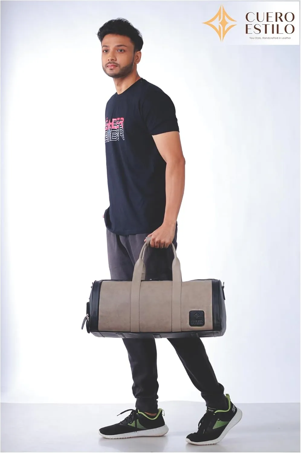 Vegan Leather Travel Duffle Bag - Stylish & Eco-Friendly Weekender with Shoe Compartment, Water-Resistant, Durable for Short Trips & Gym.