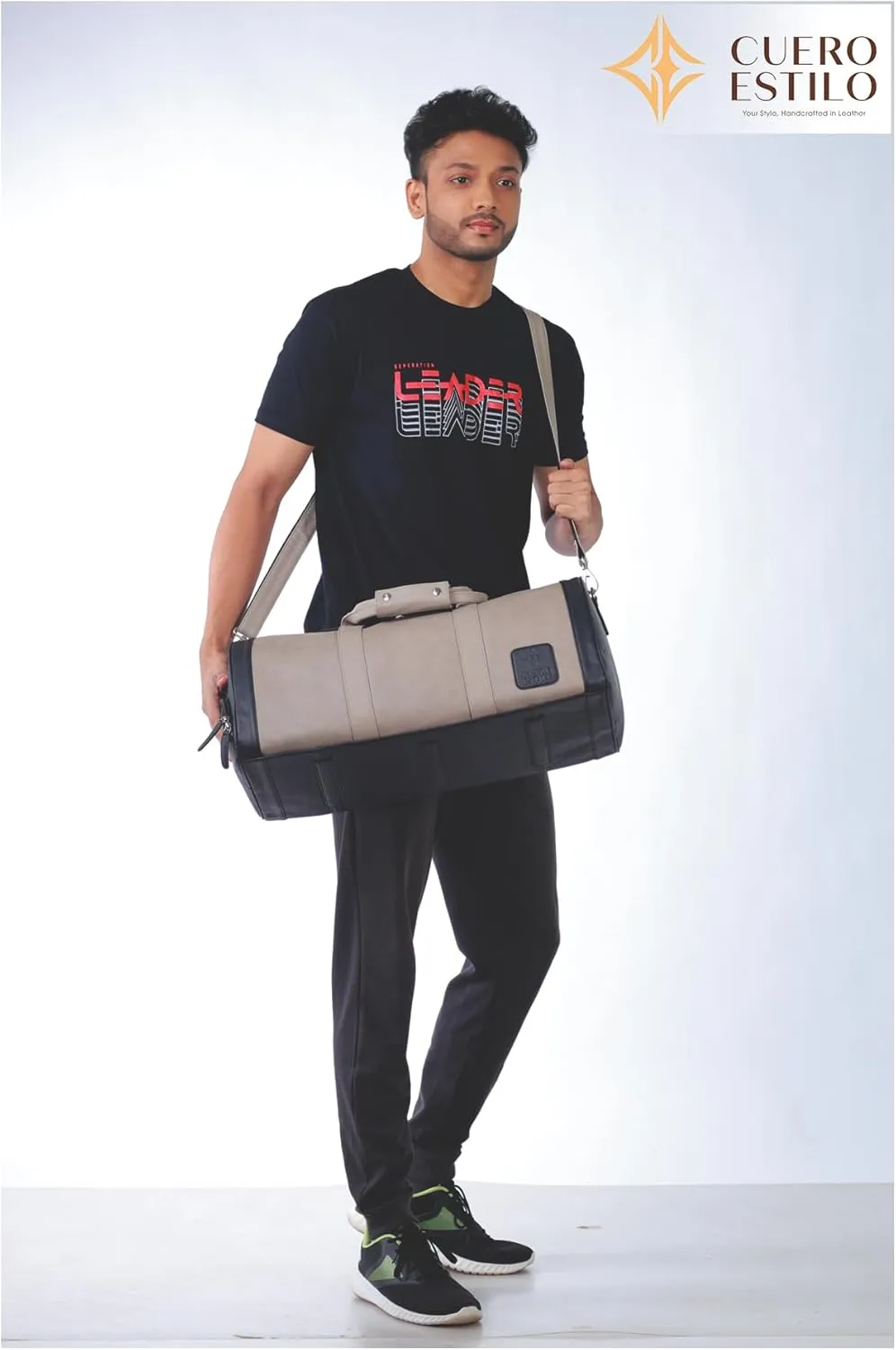Vegan Leather Travel Duffle Bag - Stylish & Eco-Friendly Weekender with Shoe Compartment, Water-Resistant, Durable for Short Trips & Gym.
