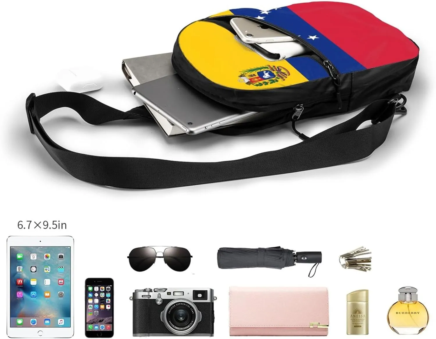 Venezuelan Venezuela Flag Crossbody Bag Portable Sling Bags Foldable Chest Daypack Reusable Sports Shoulder Backpack Diagonally Casual Rucksack Travel Bag