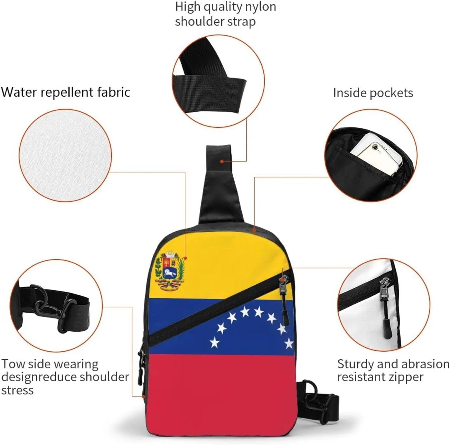 Venezuelan Venezuela Flag Crossbody Bag Portable Sling Bags Foldable Chest Daypack Reusable Sports Shoulder Backpack Diagonally Casual Rucksack Travel Bag
