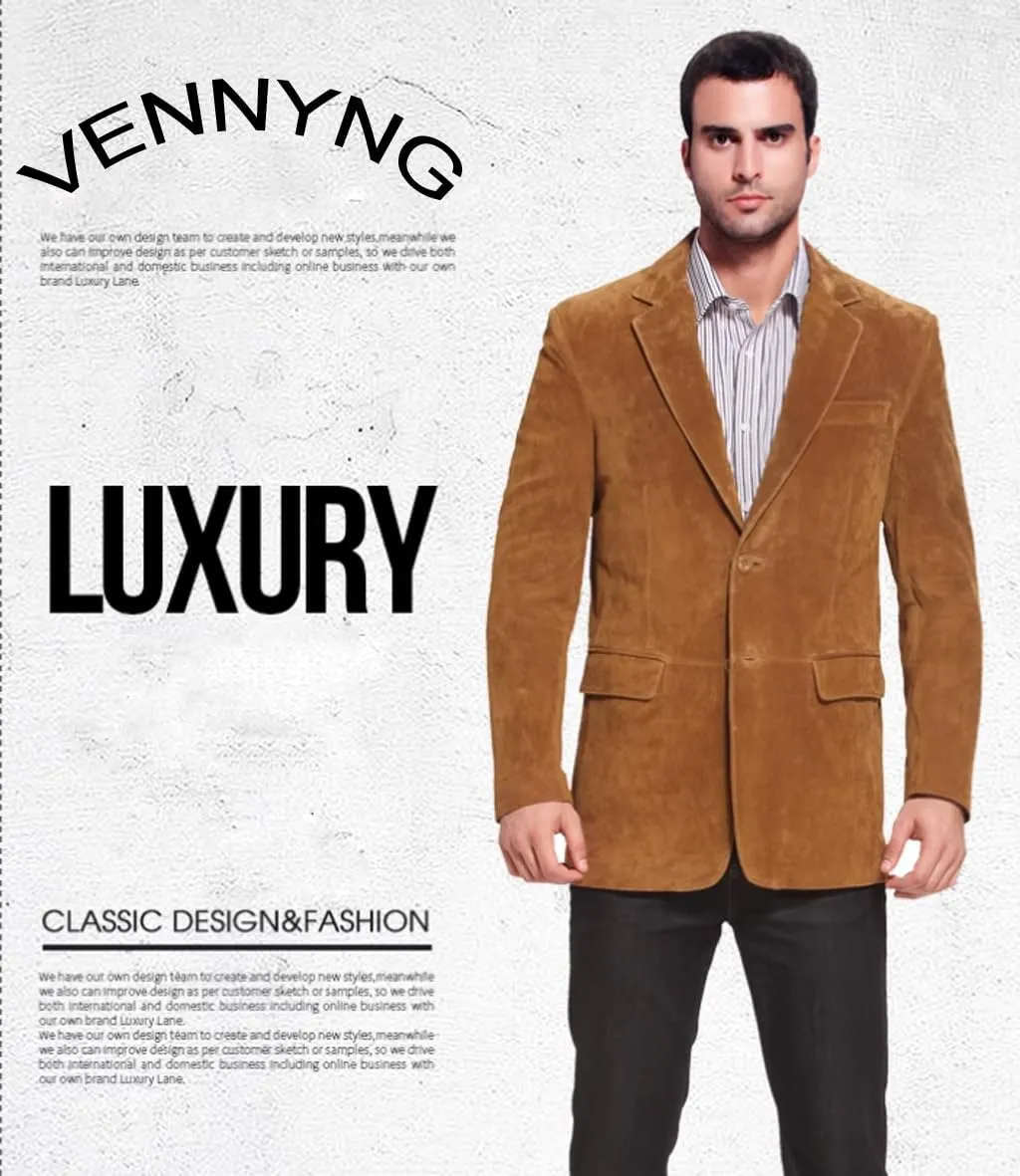 VENNYNG Men's Faux Suede Blazer Jacket Business Attire Party Fashion Casual Sport Coat Single Breasted
