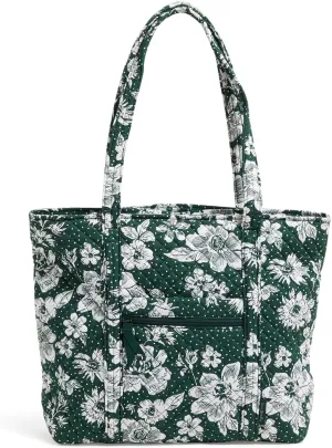 Vera Bradley Cotton Collegiate Vera Tote Bag (Multiple Teams Available), Dk Green/White Rain Garden