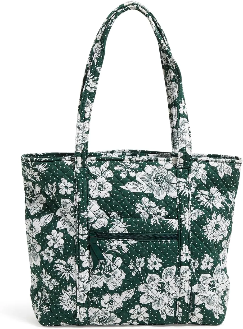 Vera Bradley Cotton Collegiate Vera Tote Bag (Multiple Teams Available), Dk Green/White Rain Garden