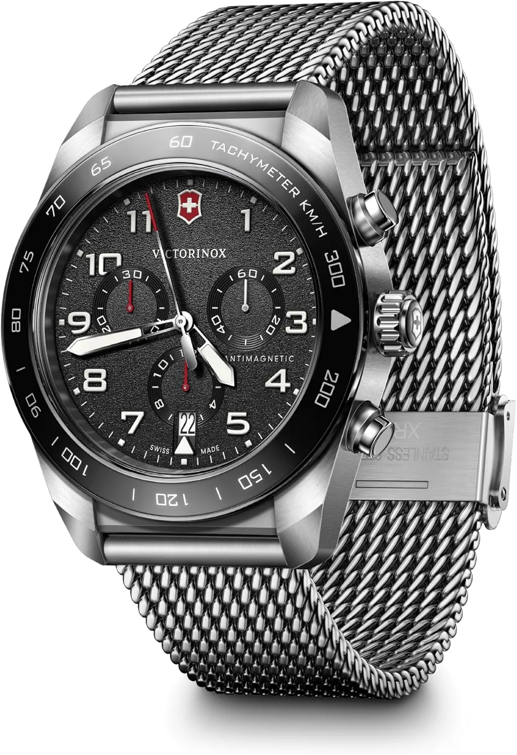 Victorinox Swiss Army Chronograph Black Dial Mesh Stainless Steel Watch 42mm - 242048