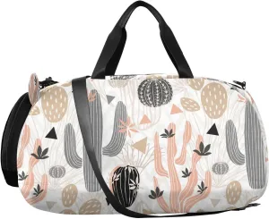 VIGTRO Cactuses Succulents Wild Flowers Kids Overnight Travel Duffel Bag Sport Gym Bag for Boys Girls with Shoe Compartment, Carry On Weekender Luggage Bag for Dance Swim Yoga