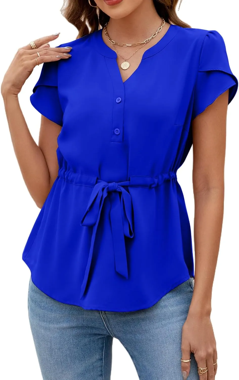 VIMPUNEC Womens Dressy Casual Blouses Summer Trendy Peplum Tops Business Work Button Down Top